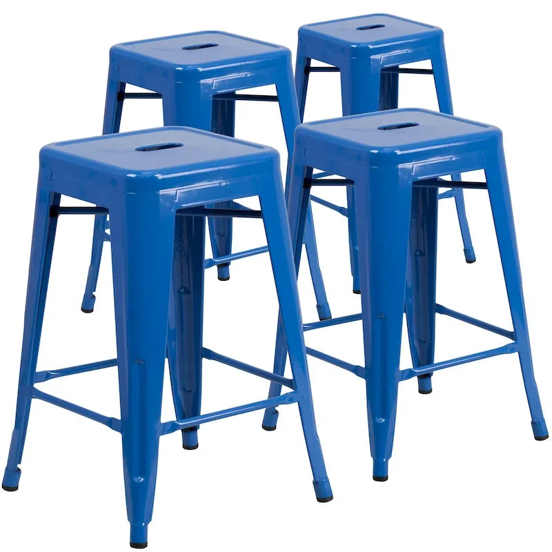 4 Pack 24 H Backless Metal Indoor-Outdoor Counter Height Stool w/Square Seat