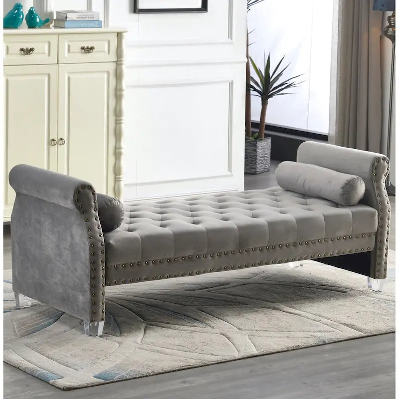 Stefania 71-inch Rolled Arm Oversized Velvet Tufted Upholstered Bench