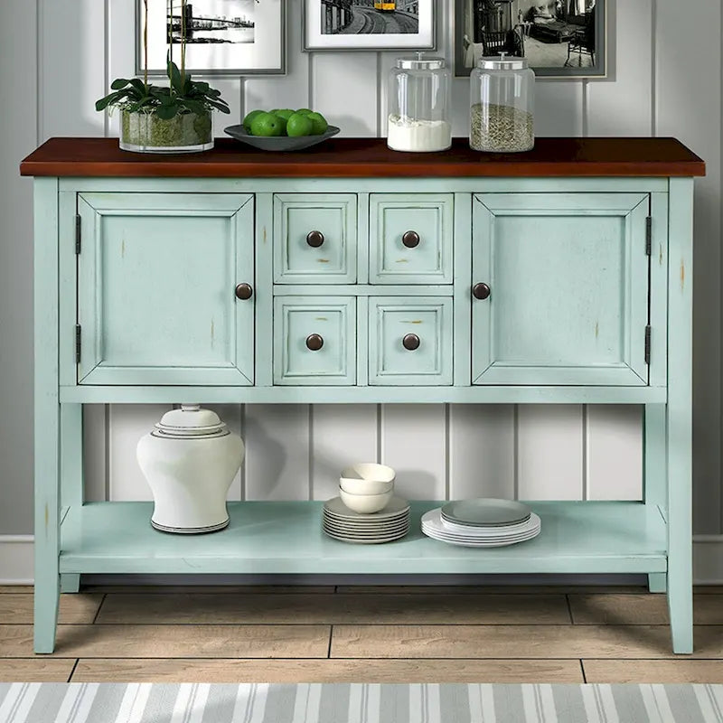 Retro Style Buffet Sideboard Wood Console Table with Bottom Shelf, Easy Assemble, for Living Room, Kitchen, Entryway