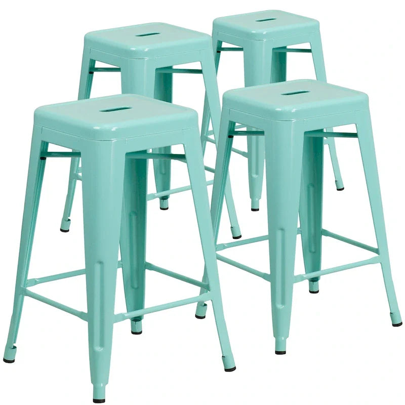 4 Pack 24 H Backless Metal Indoor-Outdoor Counter Height Stool w/Square Seat