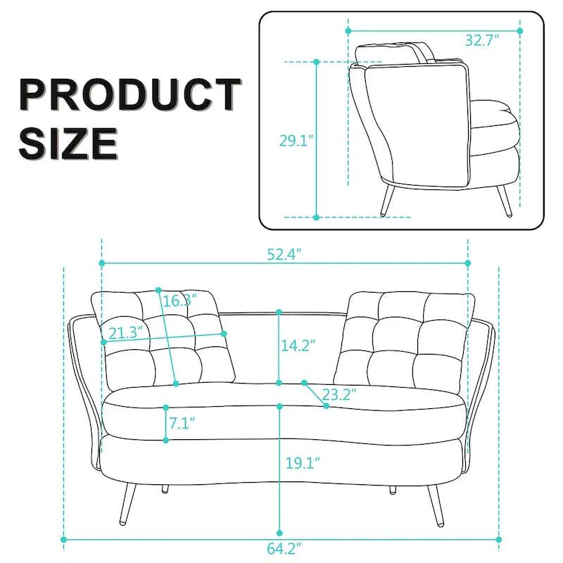 Velvet Loveseat Sofa with Golden Metal Legs for Living Room