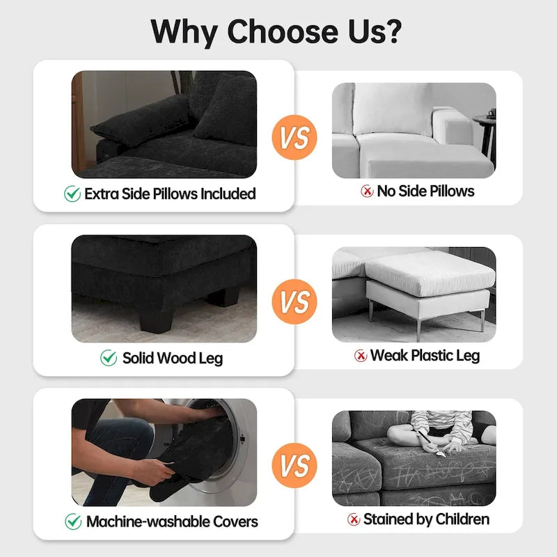 Modular Sectional Sofa, Comfy Cloud Couch Sectional Sofa with Ottoman, Deep Seat Sofa Sleeper for Living Room