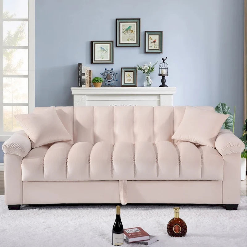 82.7 Velvet Storage Convertible Sofa Sleeper Couch with 2 Pillows
