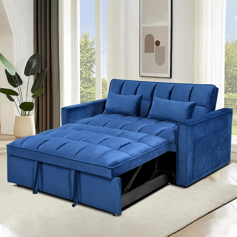 Modern Velvet Futon Loveseat with Reclining Backrest & Pockets, Seats 2 â€?Dark Gray / Light Gray / Blue / Black