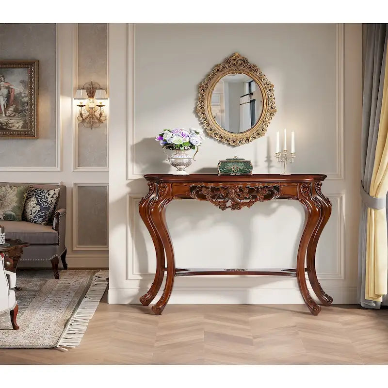 Classic Carving Two-Tier Console Table for Entryway Living Room
