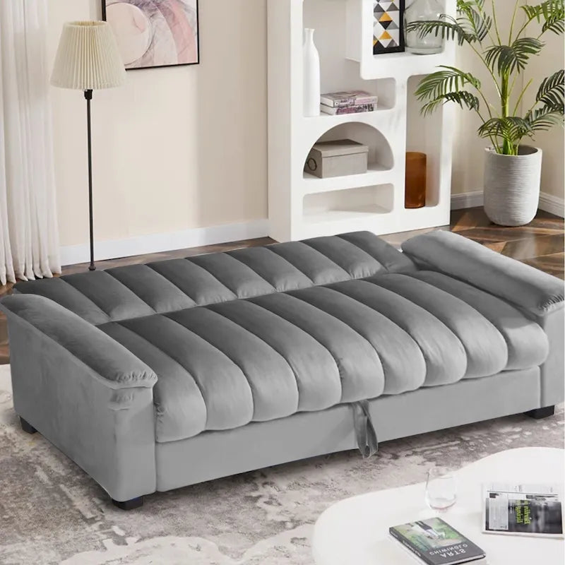 82.7 Velvet Storage Convertible Sofa Sleeper Couch with 2 Pillows
