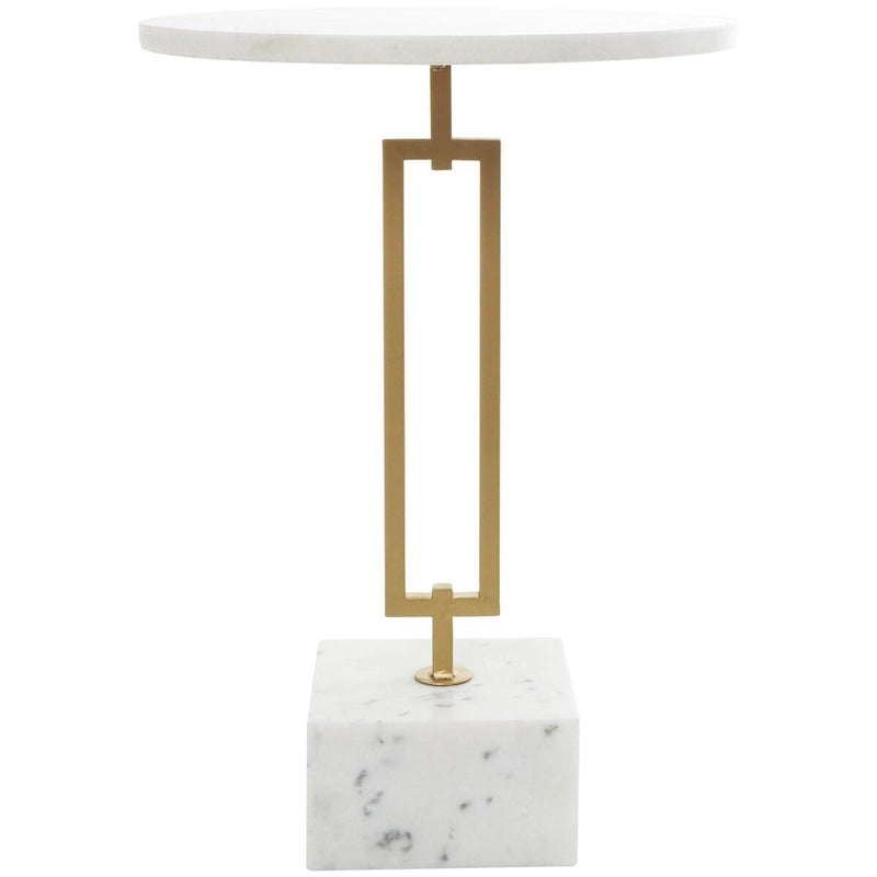 Marble Geometric Side End Accent Table with Gold Metal Rectangular Stand - White - Roche River Decor