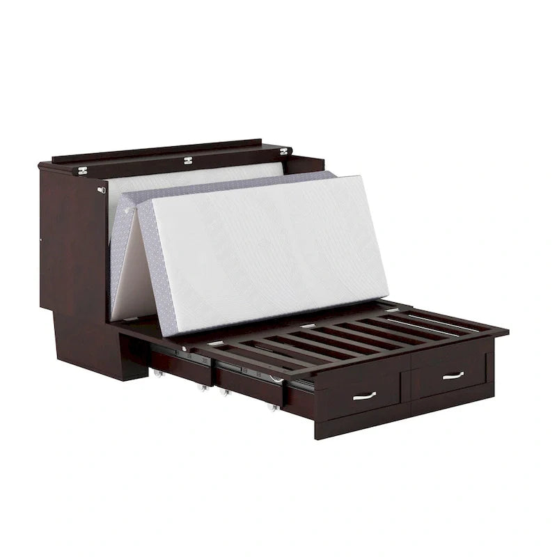 Monroe Full Murphy Bed Chest with 6 Memory Foam Mattress