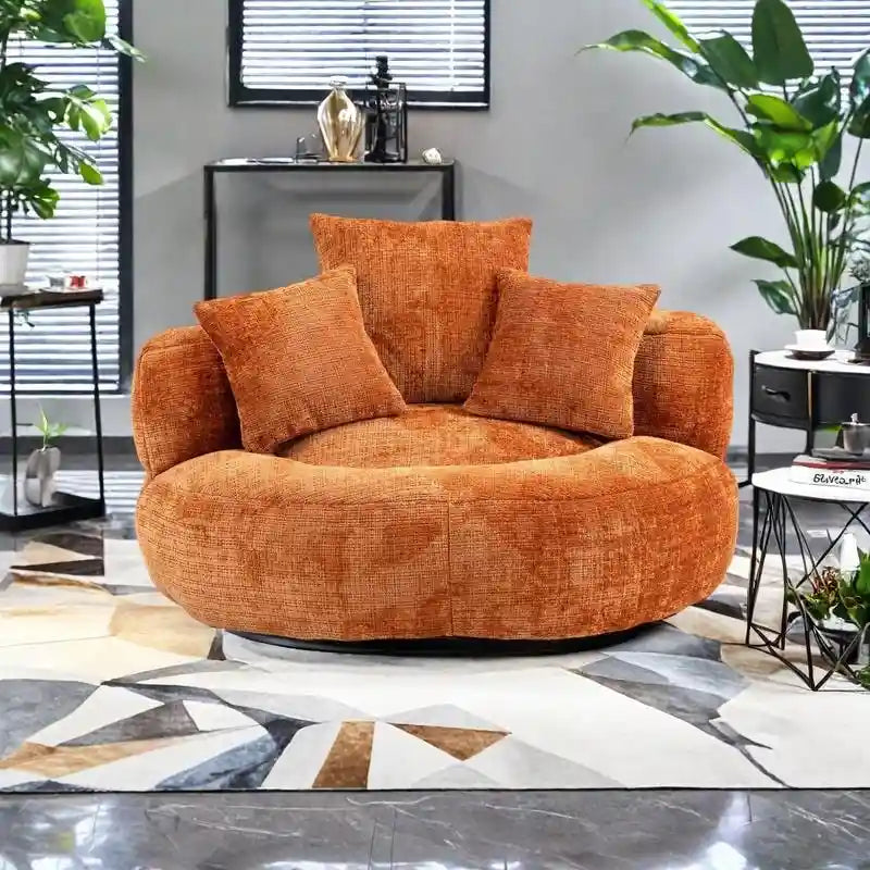 Chenille High Back Lazy Sofa with 3 Pillows and Oversized Bean Bag Chair