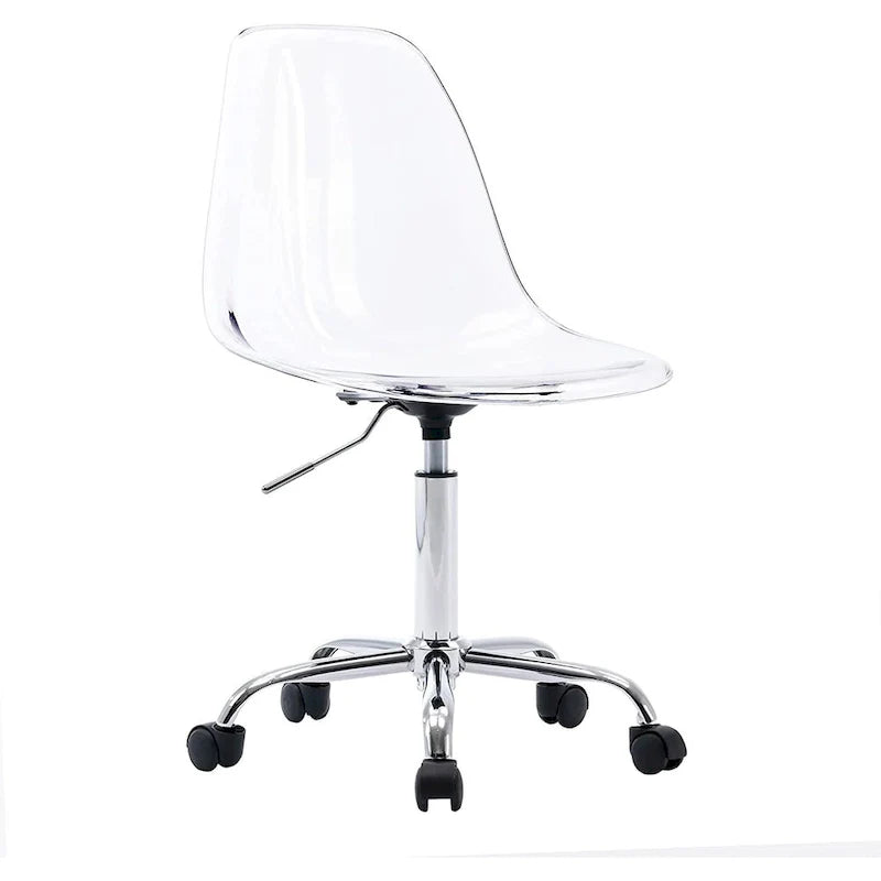 Chaise de bureau à roulettes sans accoudoirs, réglable en hauteur, en acrylique pivotant