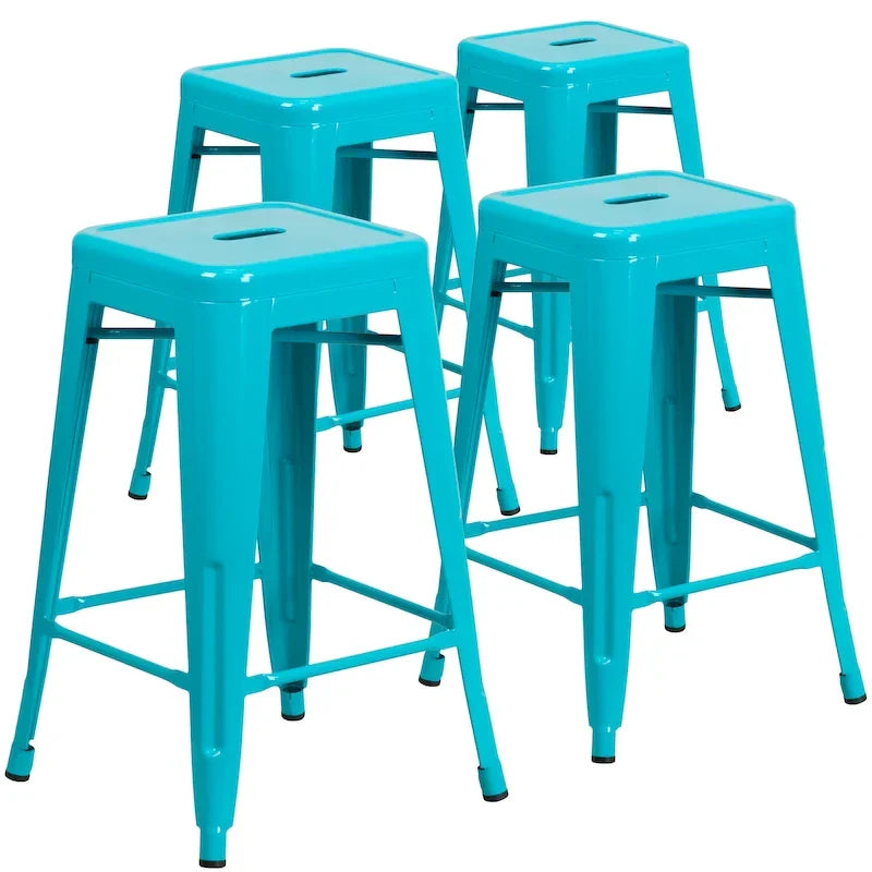 4 Pack 24 H Backless Metal Indoor-Outdoor Counter Height Stool w/Square Seat