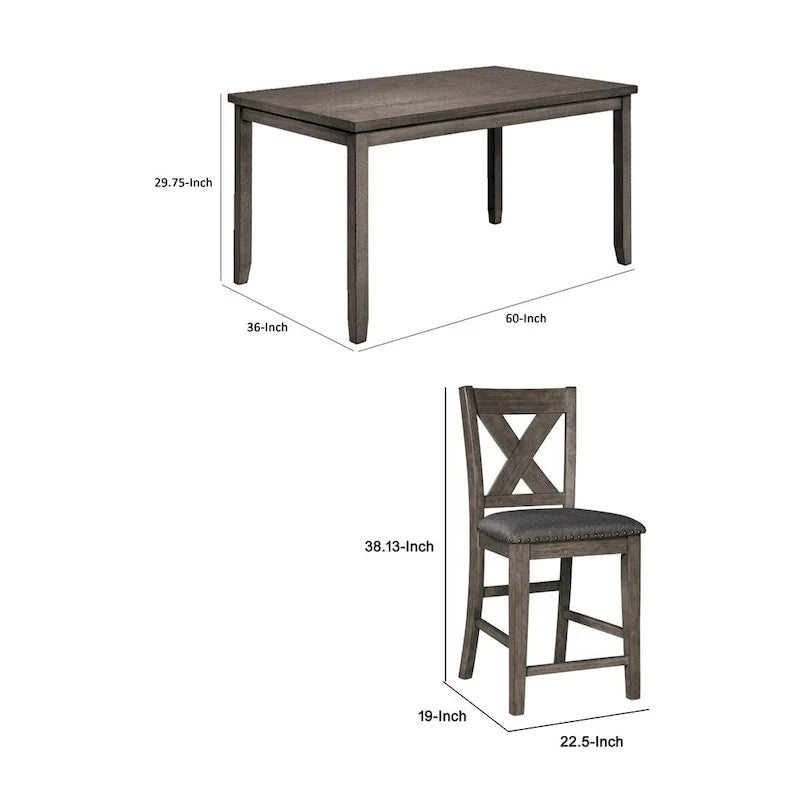 Ensemble de salle à manger 7 pièces, chaises à dossier ajouré, bois gris foncé, polyester