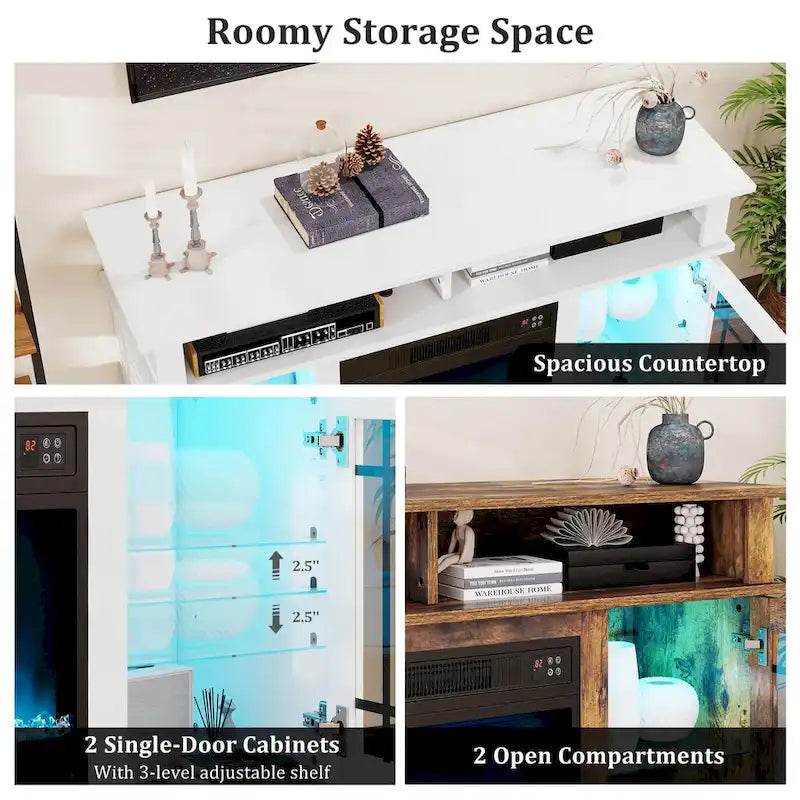 Costway TV Stand with Electric Fireplace LED Lights Remote Controls - See Details