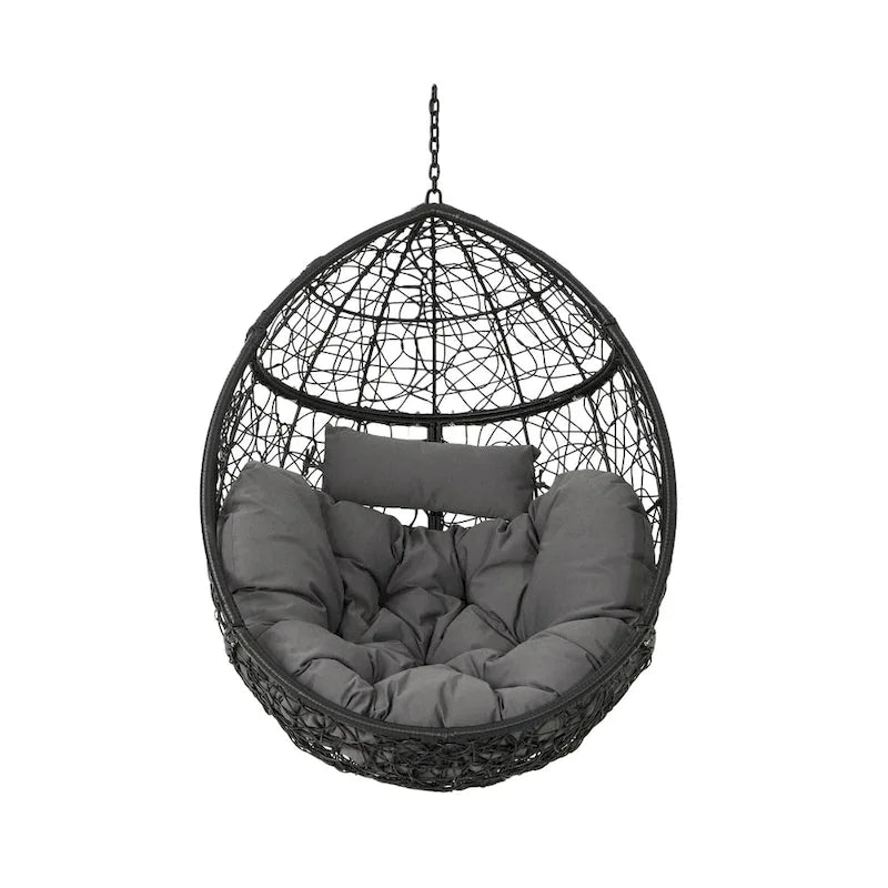 Waterproof Outdoor Wicker Hanging Basket Chair with Cushions, Hammock Seat - 300 lbs Capacity