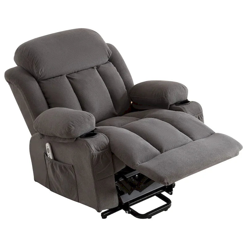 Grey Power Lift Recliner with Heated Massage, USB Charging, Remote Control, and Convenient Side Pockets for Seniors