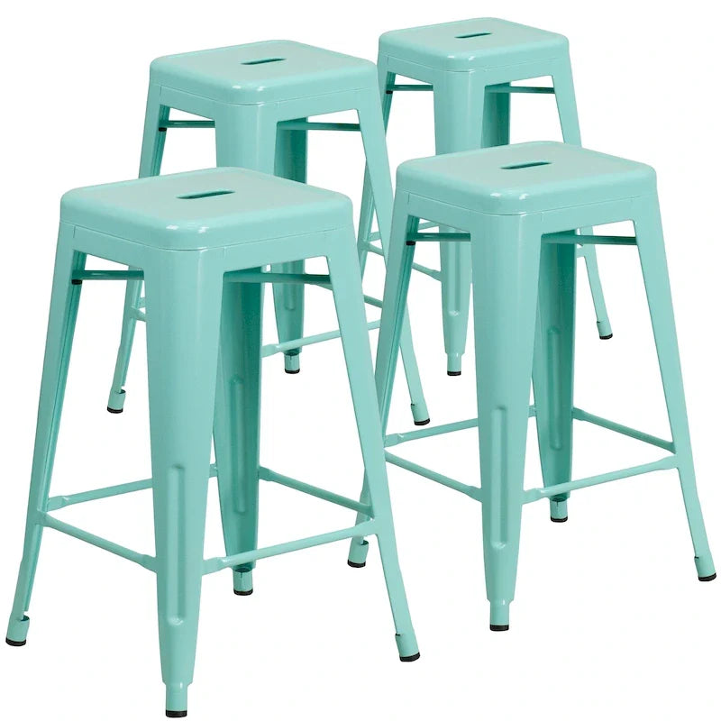 4 Pack 24 H Backless Metal Indoor-Outdoor Counter Height Stool w/Square Seat