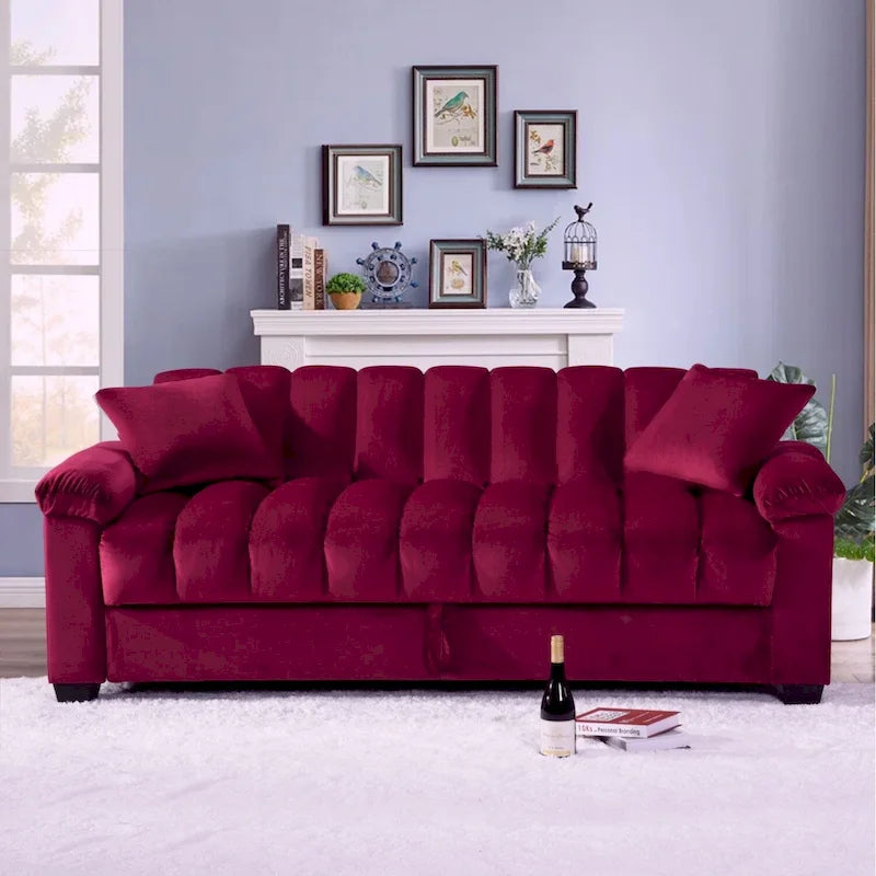 82.7 Velvet Storage Convertible Sofa Sleeper Couch with 2 Pillows