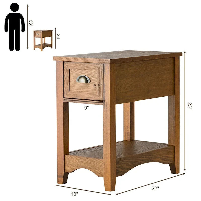 Gymax Set of 2 Contemporary Side End Table Compact Table w/ Drawer - 13  X 22  X 23  (L X W X H)