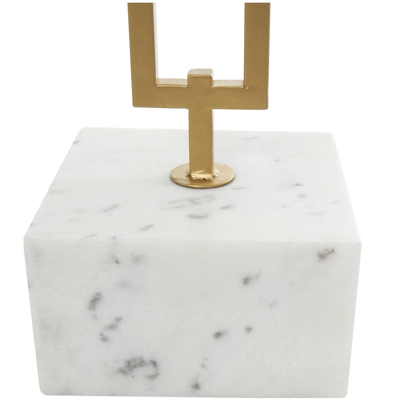 Marble Geometric Side End Accent Table with Gold Metal Rectangular Stand - White - Roche River Decor