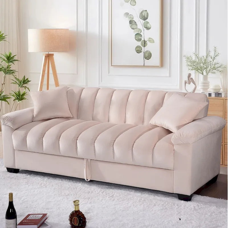 82.7 Velvet Storage Convertible Sofa Sleeper Couch with 2 Pillows